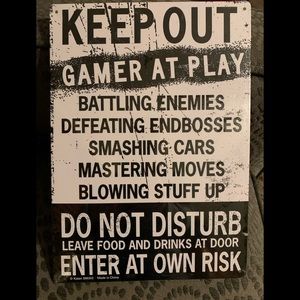 Metal Gamer Wall Sign, roughly 12 L by 8 W inches, Brand New in Plastic